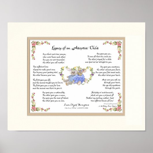 Vermächtnis eines Adoptiert Kinderhandkalligraphie Poster (Vorne)