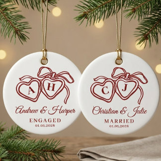 Vermählung | Rotes individuelles Monogramm für neu Keramik Ornament