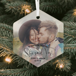 Vermählungsfoto Sie hat Ja gesagt! Weihnachtsantra Ornament Aus Glas