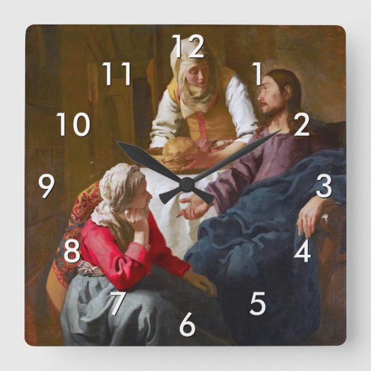 Vermeer - Christus im Haus von Martha und Maria Quadratische Wanduhr (Vorderseite)
