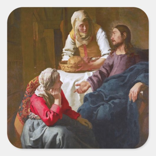 Vermeer - Christus im Haus von Martha und Maria Quadratischer Aufkleber (Vorderseite)