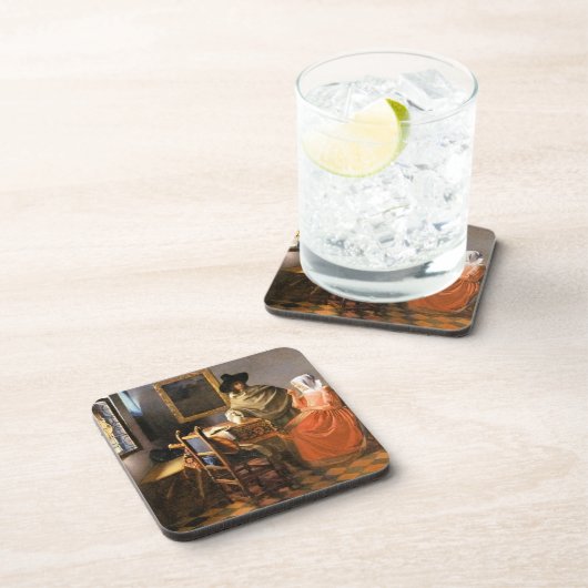 Vermeer - Das Glas Wein, berühmtes Gemälde Getränkeuntersetzer (Rechte Seite)