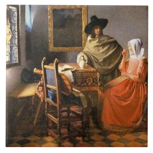 Vermeer - Das Glas Wein, Fliese (Vorderseite)