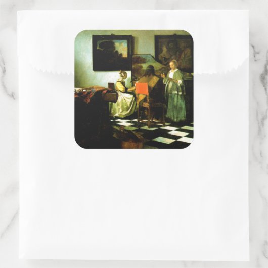Vermeer: Das Konzert, Quadratischer Aufkleber (Tasche)