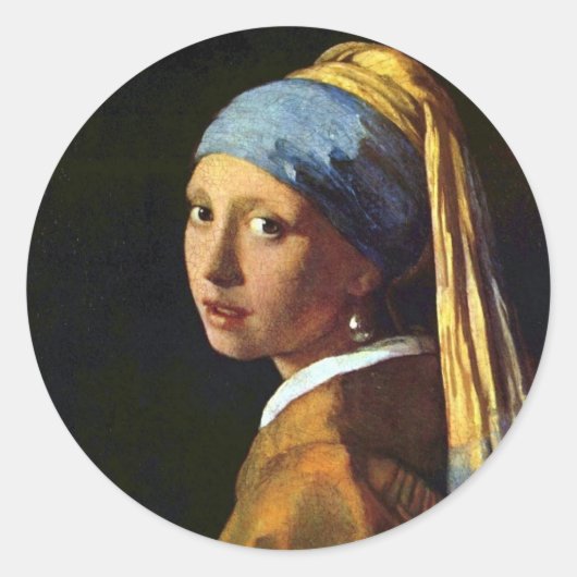 Vermeer: Das Mädchen mit Pearl Earring Art Aufkleb Runder Aufkleber (Vorderseite)