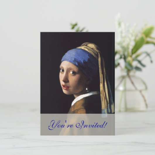 Vermeer Girl Pearl Earring Masterpiece Malerei Einladung (Stehend Vorderseite)