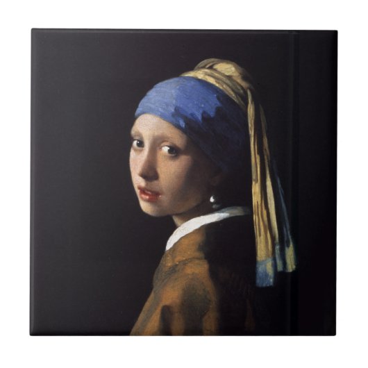 Vermeer Girl Pearl Earring Masterpiece Malerei Fliese (Vorderseite)