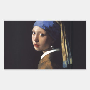 Vermeer Girl Pearl Earring Masterpiece Malerei Rechteckiger Aufkleber