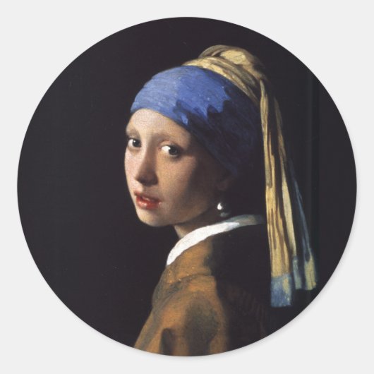 Vermeer Girl Pearl Earring Masterpiece Malerei Runder Aufkleber (Vorderseite)