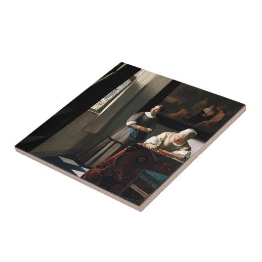 Vermeer - Lady schreibt einen Brief mit ihrer Freu Fliese (Seite)