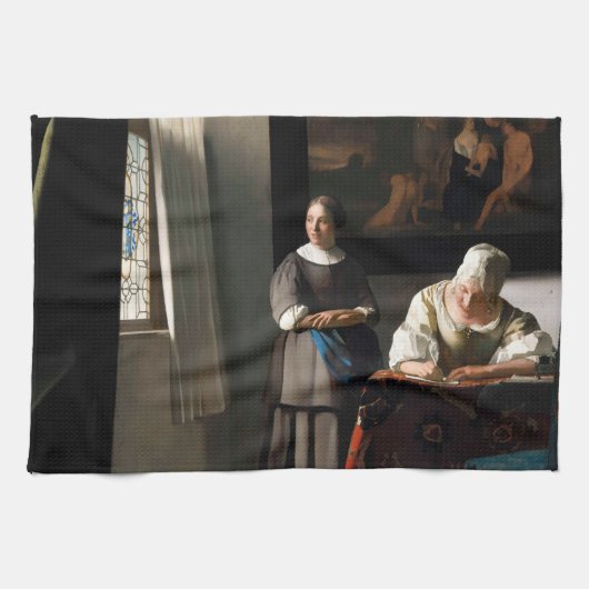 Vermeer - Lady schreibt einen Brief mit ihrer Freu Geschirrtuch (Horizontal)