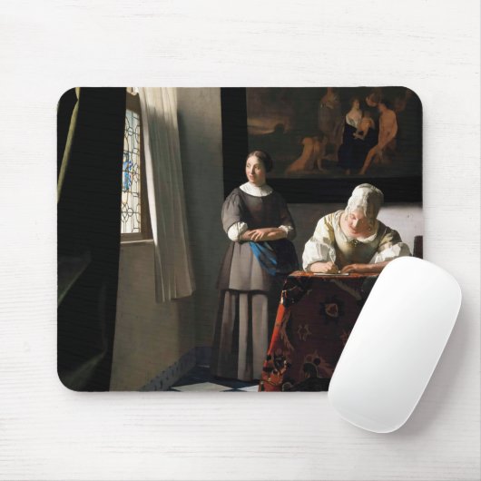 Vermeer - Lady schreibt einen Brief mit ihrer Freu Mousepad (Mit Mouse)