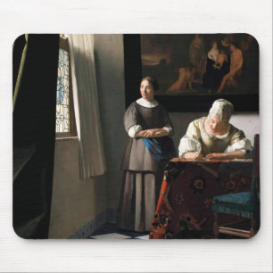 Vermeer - Lady schreibt einen Brief mit ihrer Freu Mousepad