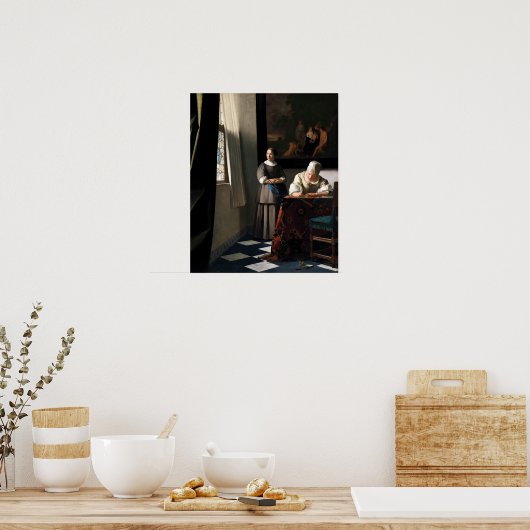 Vermeer - Lady schreibt einen Brief mit ihrer Freu Poster (Küche)