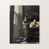 Vermeer - Lady schreibt einen Brief mit ihrer Freu Puzzle (Vertikal)