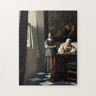 Vermeer - Lady schreibt einen Brief mit ihrer Freu Puzzle