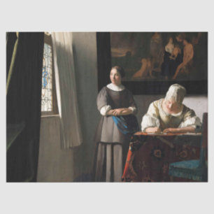 Vermeer - Lady schreibt einen Brief mit ihrer Freu Seidenpapier