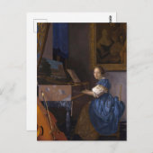 Vermeer - Lady Sitzt in einer jungfräulichen Kunst Postkarte (Vorne/Hinten)