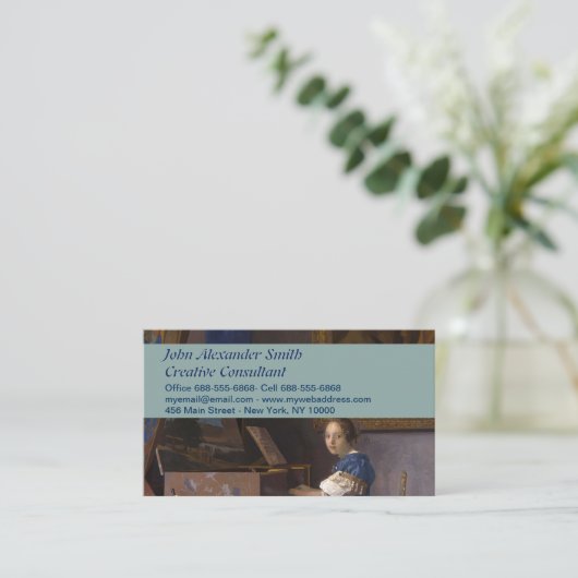 Vermeer - Lady Sitzt in einer jungfräulichen Kunst Visitenkarte (Stehend Vorderseite)