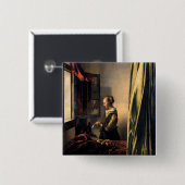 Vermeer - Mädchen, die einen Buchstaben in einem o Button (Vorne & Hinten)