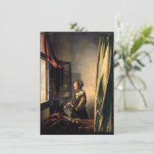 Vermeer - Mädchen, die einen Buchstaben in einem o Dankeskarte (Stehend Vorderseite)