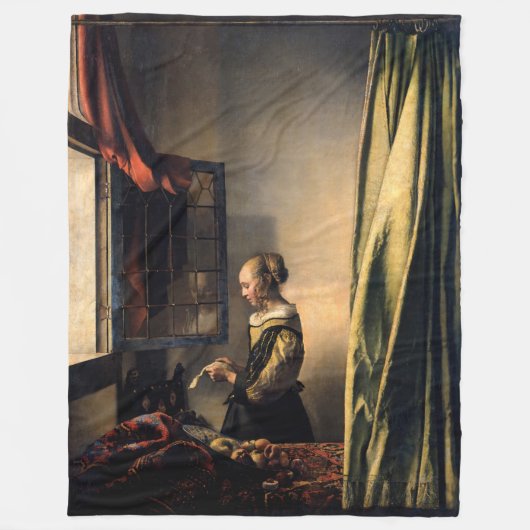 Vermeer - Mädchen, die einen Buchstaben in einem o Fleecedecke (Vorderseite)