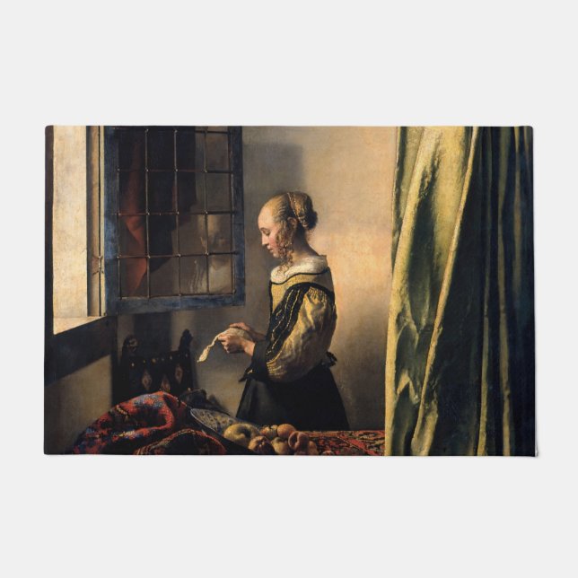 Vermeer - Mädchen, die einen Buchstaben in einem o Fußmatte (Vorderseite)