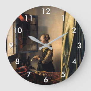 Vermeer - Mädchen, die einen Buchstaben in einem o Große Wanduhr