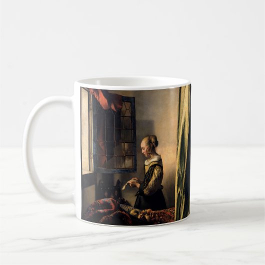 Vermeer - Mädchen, die einen Buchstaben in einem o Kaffeetasse (Links)