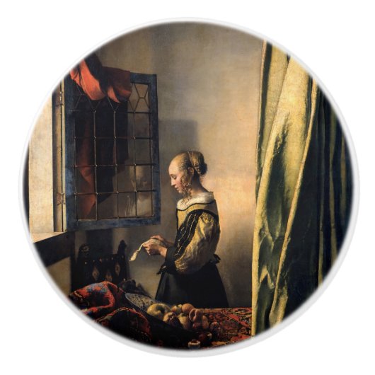 Vermeer - Mädchen, die einen Buchstaben in einem o Keramikknauf (Vorderseite)