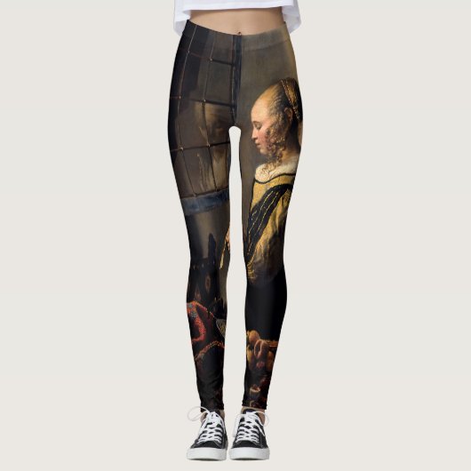 Vermeer - Mädchen, die einen Buchstaben in einem o Leggings (Vorderseite)