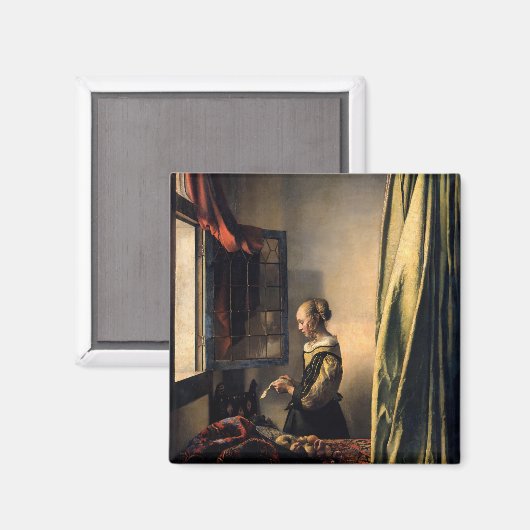 Vermeer - Mädchen, die einen Buchstaben in einem o Magnet (Vorderseite/Rückseite)