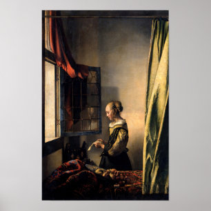 Vermeer - Mädchen, die einen Buchstaben in einem o Poster