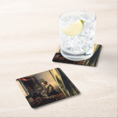 Vermeer - Mädchen, die einen Buchstaben in einem o Rechteckiger Pappuntersetzer (Vor Ort)