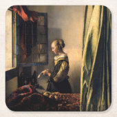 Vermeer - Mädchen, die einen Buchstaben in einem o Rechteckiger Pappuntersetzer (Vorderseite)
