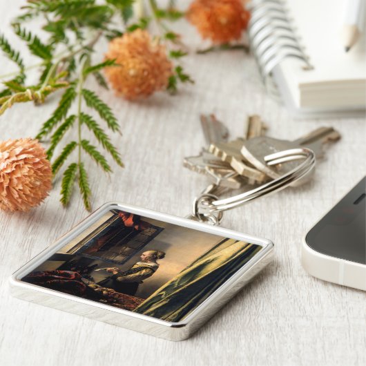 Vermeer - Mädchen, die einen Buchstaben in einem o Schlüsselanhänger (Seite)