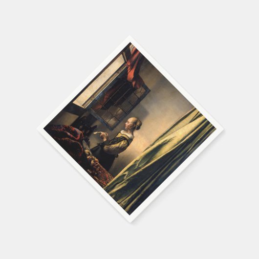 Vermeer - Mädchen, die einen Buchstaben in einem o Serviette (Ecke)