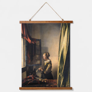 Vermeer - Mädchen, die einen Buchstaben in einem o Wandteppich Mit Holzrahmen