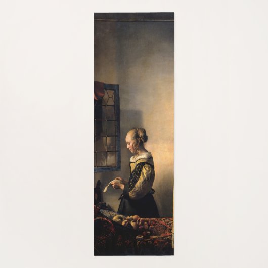 Vermeer - Mädchen, die einen Buchstaben in einem o Yogamatte (Rückseite)
