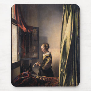 Vermeer Mädchen-Lesebuchstabe am offenen Fenster Mousepad