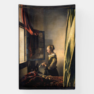 Vermeer - Mädchen liest einen Brief an einem offen Banner