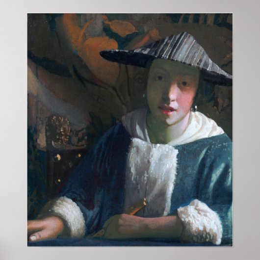 Vermeer - Mädchen mit einem Flute 1670 Poster (Vorne)