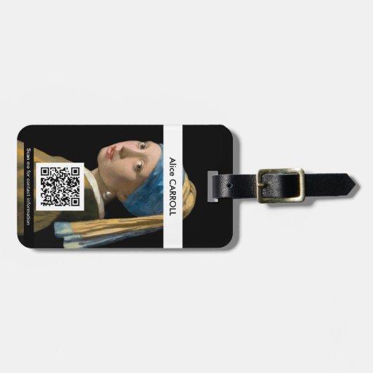 Vermeer - Mädchen mit Perlenohrring - QR-Code Gepäckanhänger (Vorderseite horizontal)