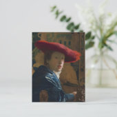Vermeer - Mädchen mit Red Hat Fine Art Postkarte (Stehend Vorderseite)
