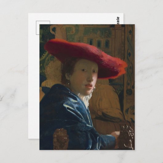 Vermeer - Mädchen mit Red Hat Fine Art Postkarte (Vorne/Hinten)