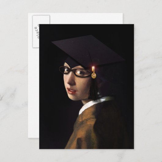 Vermeer Pearl Earring Abschluss Grad Cap Ankündigungspostkarte (Vorne/Hinten)