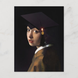 Vermeer Pearl Earring Abschluss Grad Cap Postkarte