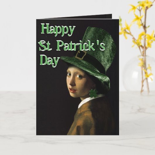 Vermeer Pearl Earring Clover St Patrick's Day Karte (Gelbe Blume)