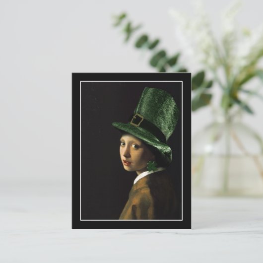 Vermeer Pearl Earring Clover St Patrick's Day Postkarte (Stehend Vorderseite)