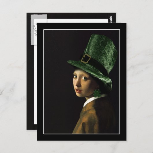 Vermeer Pearl Earring Clover St Patrick's Day Postkarte (Vorne/Hinten)